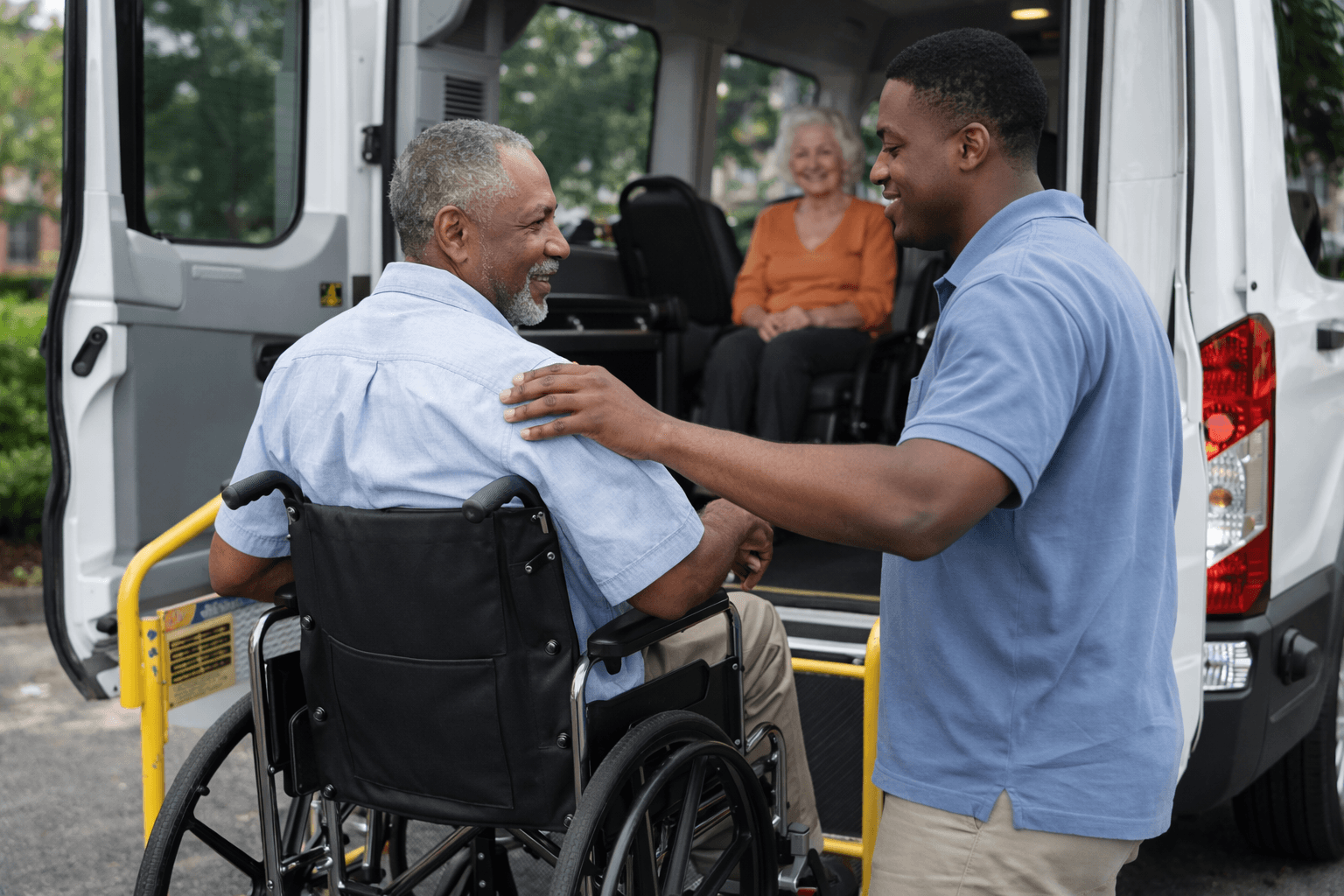 Vehicle in motion representing scheduled non medical transportation rides